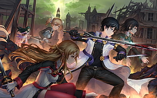 Sword Art Online digital wallpaper, Sword Art Online, Kirigaya Kazuto, Yuuki Asuna, sword