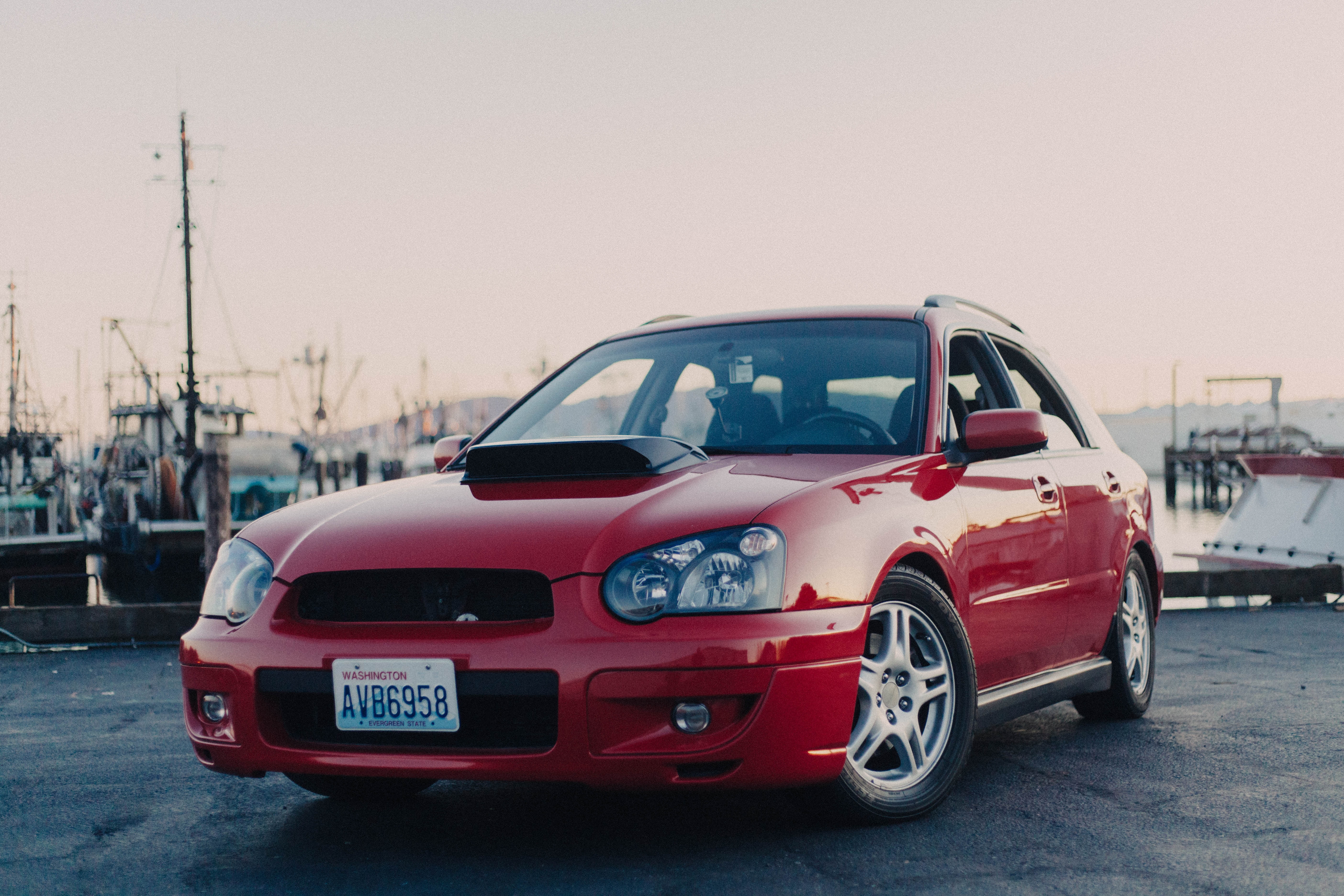 red sedan, Auto, Red, Side view