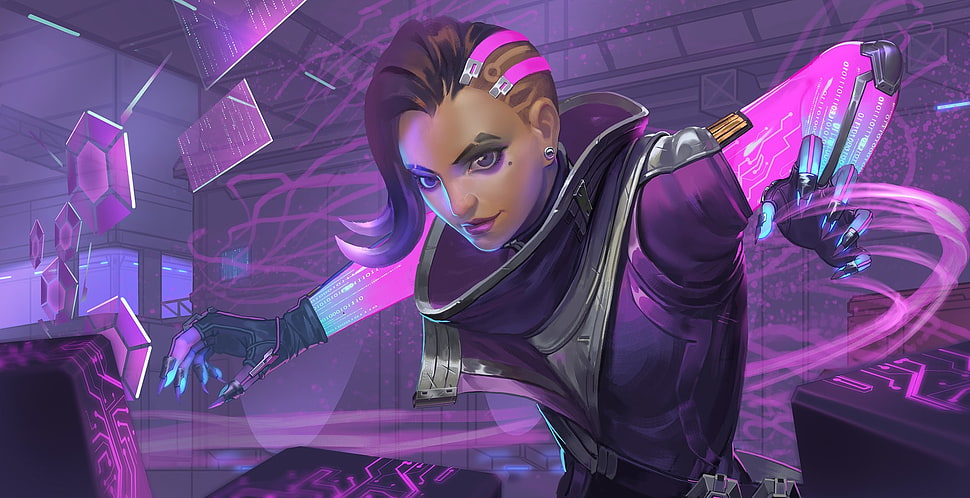 female anime character, Overwatch, Sombra (Overwatch) HD wallpaper