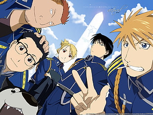 men's blue and white polo shirt, Full Metal Alchemist, Riza Hawkeye, Roy Mustang, anime HD wallpaper