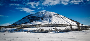 snow filled mountain under clear blue sky HD wallpaper