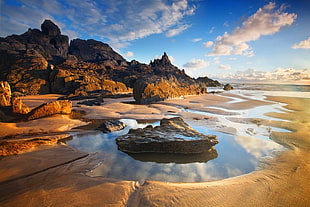 gray stone, nature, landscape, sunset, beach