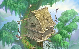 brown tree house illustration, treehouses, trees, Kingdom Hearts, Tarzan HD wallpaper
