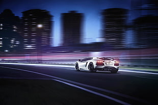 silver sports car, car, Lamborghini Aventador, motion blur HD wallpaper