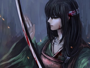 woman holding katana animated character wallpaper HD wallpaper