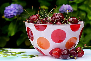 red cherries on bowl HD wallpaper
