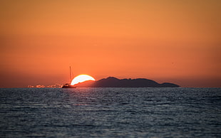 black and white wooden table, nature, sunset, sea, boat