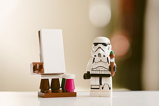 Star Wars Lego stormtrooper holding paint brush HD wallpaper