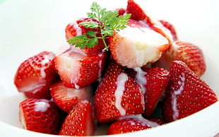 red sliced strawberries HD wallpaper