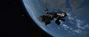 black satellite, space, Orbital Stations, Earth