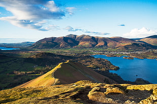 aerial view of green mountains near body of water, cat, skiddaw HD wallpaper
