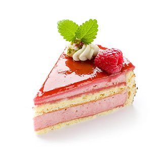 slice of strawberry cake HD wallpaper