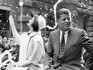 John F Kennedy and her wife grayscale photo, John F. Kennedy HD wallpaper