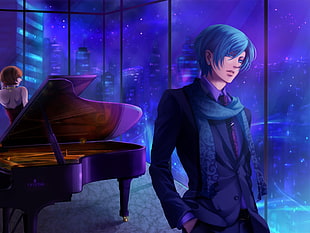 manga character near piano illustration