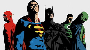 The Flash, Superman, Batman, Green Lantern, and Martian Manhunter illustration HD wallpaper