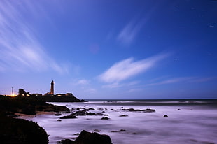 lighthouse in front body of water and corals, pigeon point HD wallpaper