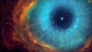 orange and blue nebula, universe, eyes, nebula, helix nebula HD wallpaper