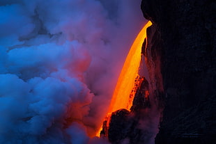 rock formation, nature, lava, clouds, volcano HD wallpaper
