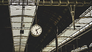 round silver analog watch with link bracelet, clocks, train station HD wallpaper