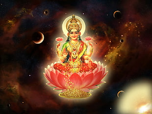 female Hindu Deity painting, spiritual, mahalakshmi, Hinduism, Wealth HD wallpaper