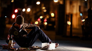 homeless man with bokeh light background HD wallpaper