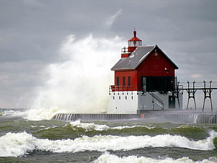 big waves hitting lighthouse HD wallpaper