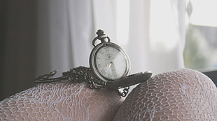 silver-colored pocket analog watch HD wallpaper