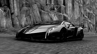 grayscale Lamborghini Veneno, Driveclub, Lamborghini, car, Lamborghini Veneno HD wallpaper