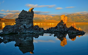 grey stone, landscape, nature, reflection, water