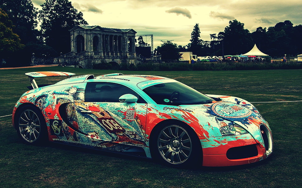 Blue and red sports car, Bugatti Veyron, car, filter HD wallpaper ...