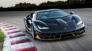 black sports car, Lamborghini Centenario LP770-4, car, Lamborghini HD wallpaper