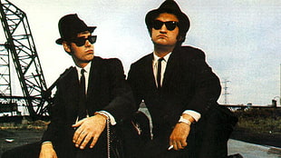 men's black 2-piece suit, black necktie and white dress pants, movies, Blues Brothers, Dan Aykroyd, John Belushi HD wallpaper