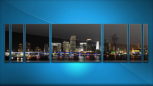 city buildings, blue, collage, cityscape, Miami HD wallpaper