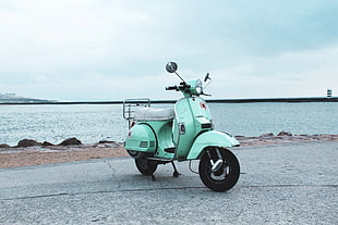 teal and black motor scooter HD wallpaper