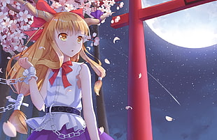female anime character digital wallpaper, blonde, dress, horns, Ibuki Suika HD wallpaper