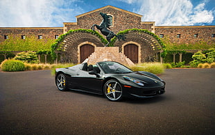 black convertible coupe, Ferrari, Ferrari 458 Spider