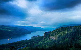 aerial shot of mountains and body of water, photography, water, nature, river