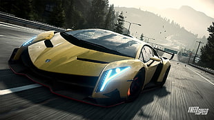 yellow Lamborghini Veneno in close-up photography