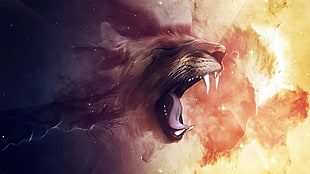 lion illustration, lion, animals, artwork, space HD wallpaper