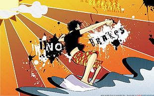 No Brakes surfing illustration, One Piece, Monkey D. Luffy HD wallpaper