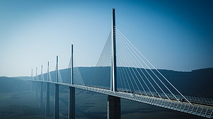 gray suspension bridge, bridge, Millau Viaduct HD wallpaper