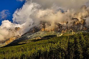 volcano covered with smoke during daytime