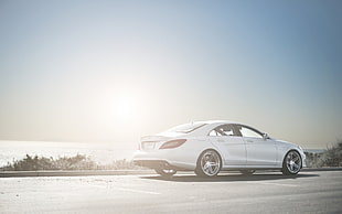 white Mercedes-Benz sedan, car, Mercedes-AMG, Mercedes-Benz CLS