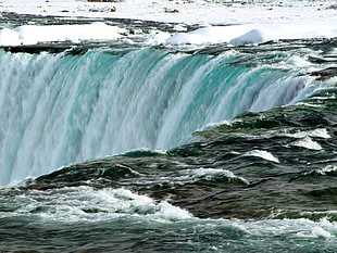 green and white concrete bricks, waterfall, ice, Canada, nature HD wallpaper