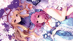 two Touhou female characters, Touhou, an2a, Saigyouji Yuyuko, Yakumo Yukari HD wallpaper