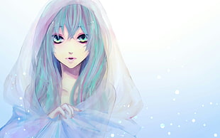 teal haired anime character HD wallpaper