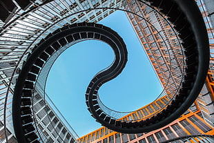 black spiral staircase, architecture, stairs, building HD wallpaper