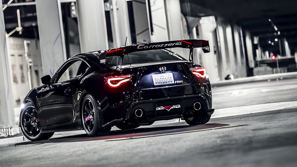 black coupe with spoiler, car, JDM, Scion FR-S, tuning HD wallpaper