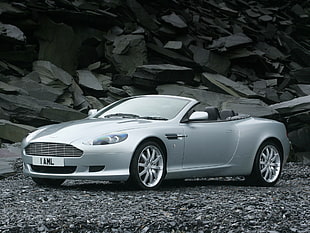 silver Aston Martin Vantage convertible coupe