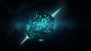 green and black cube 3D wallpaper, digital art, video games, cube